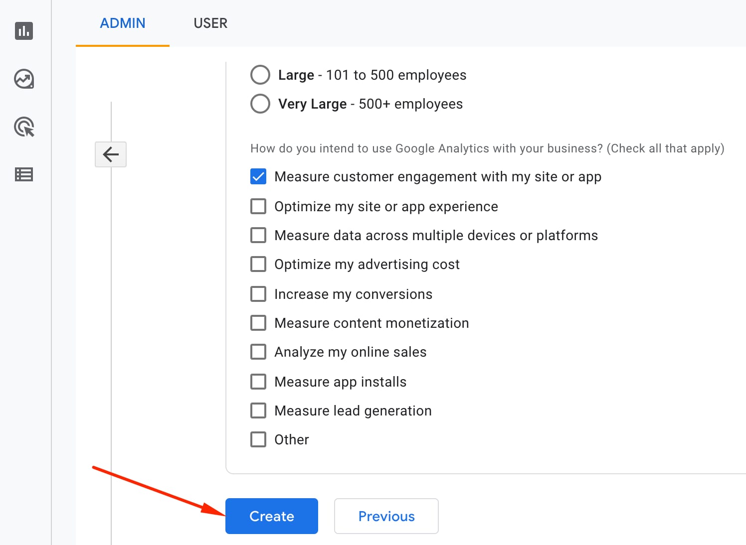 Setting up the analytics property