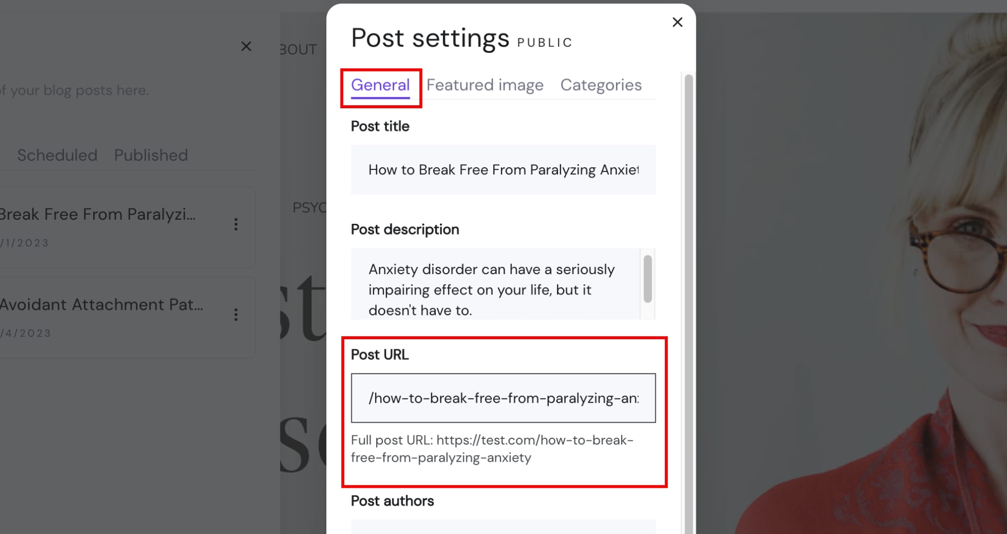 Editing the URL of a blog post in Hostinger Website Builder