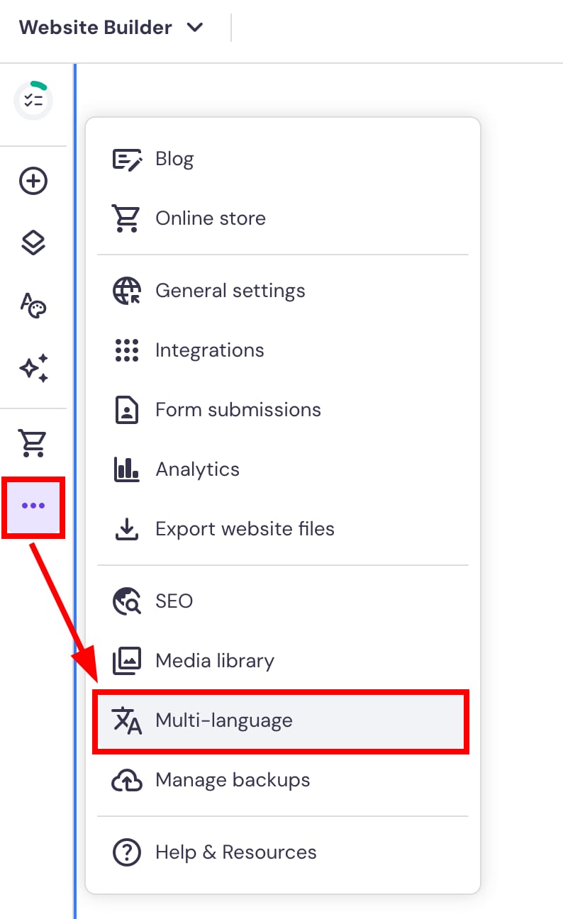 The Multi-language option in Hostinger Website Builder