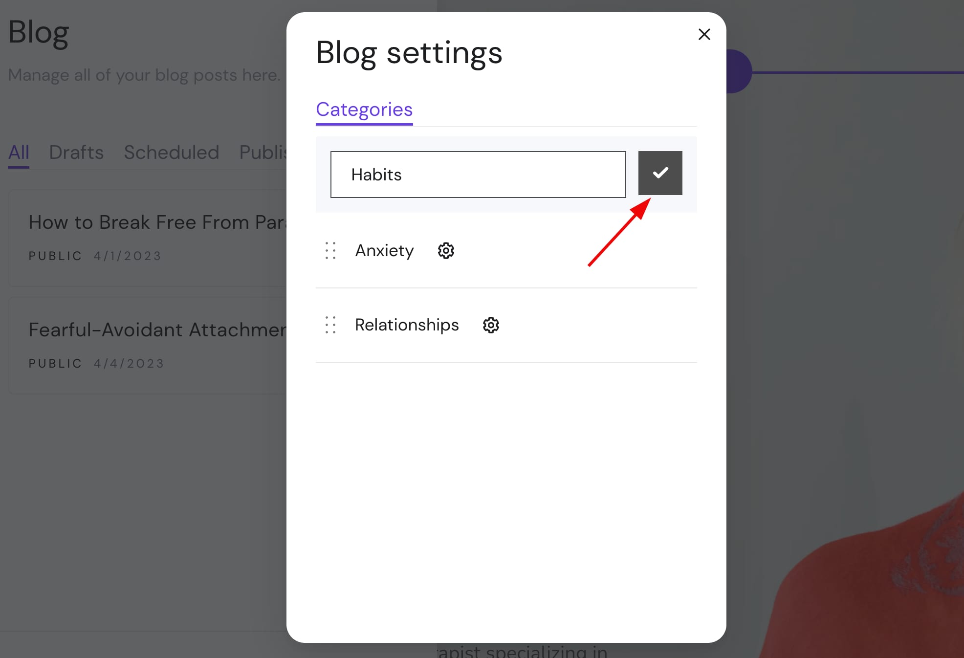 Creating blog categories in Hostinger Website Builder