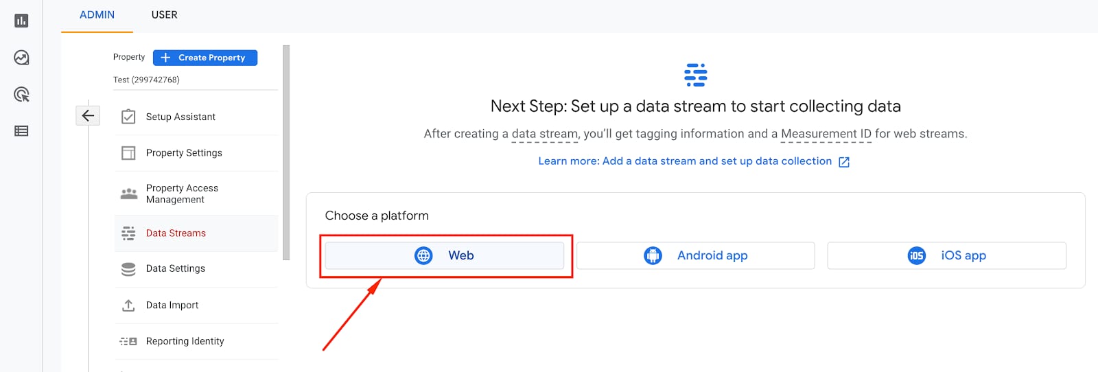 Setting up the analytics property