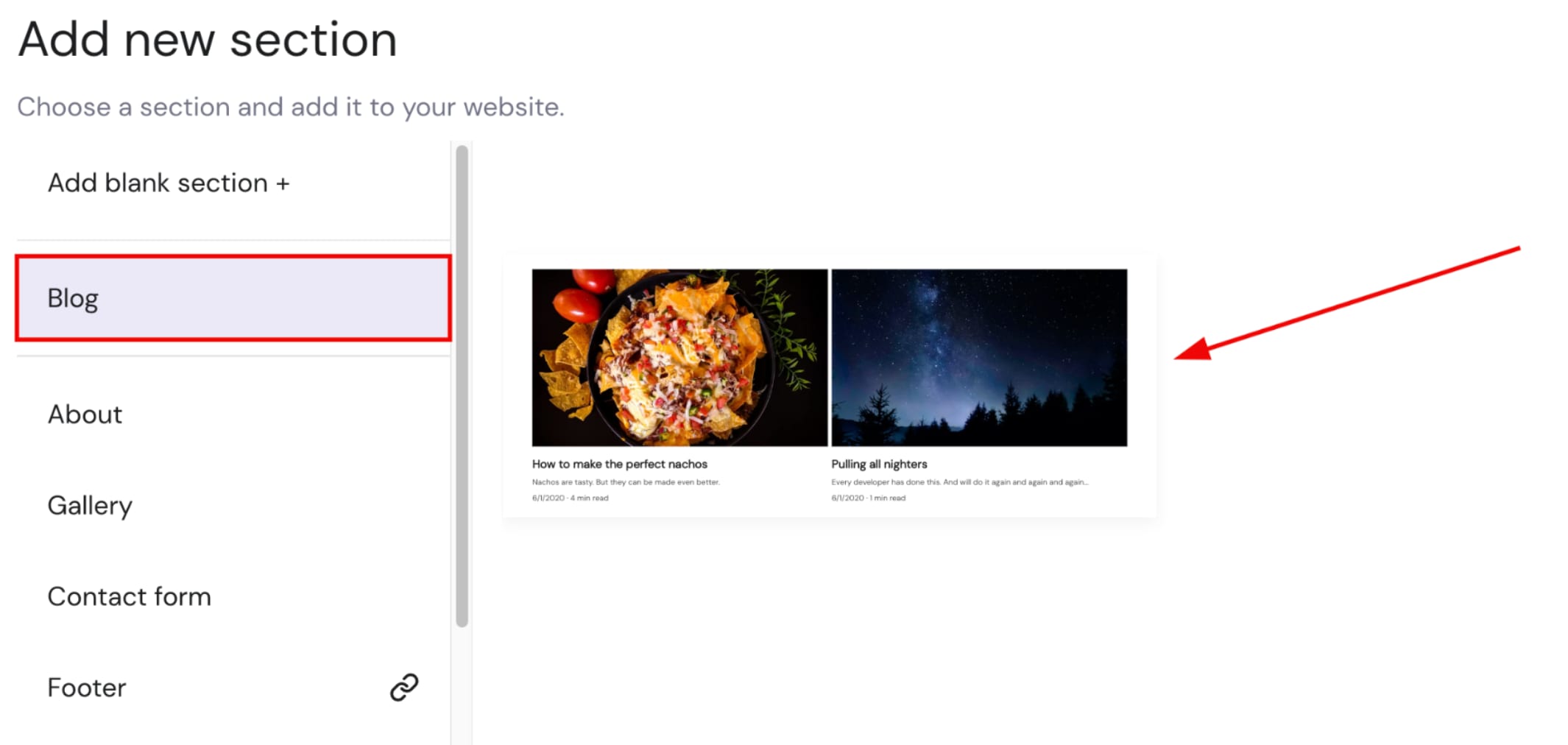 Inserting a blog section into a website page