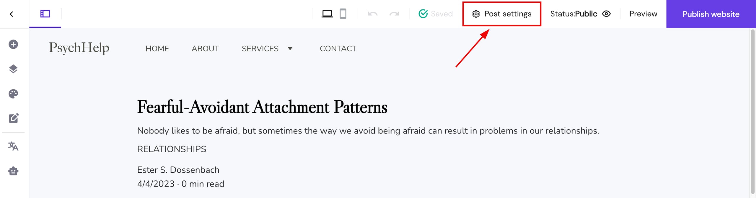 Blog post settings in Hostinger Website Builder