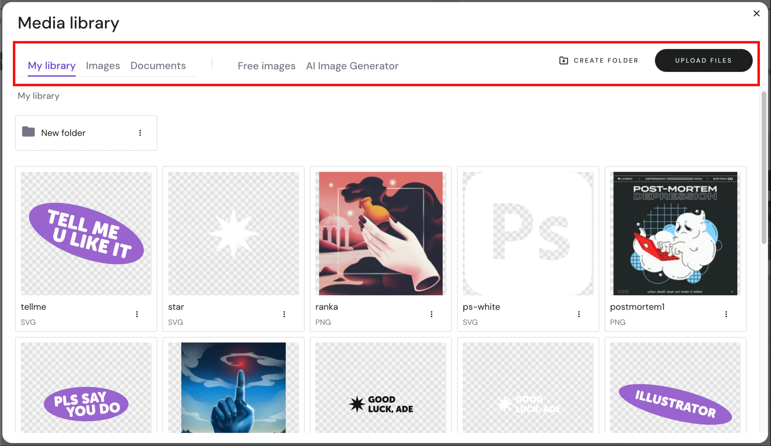 The Media library in Hostinger Website Builder