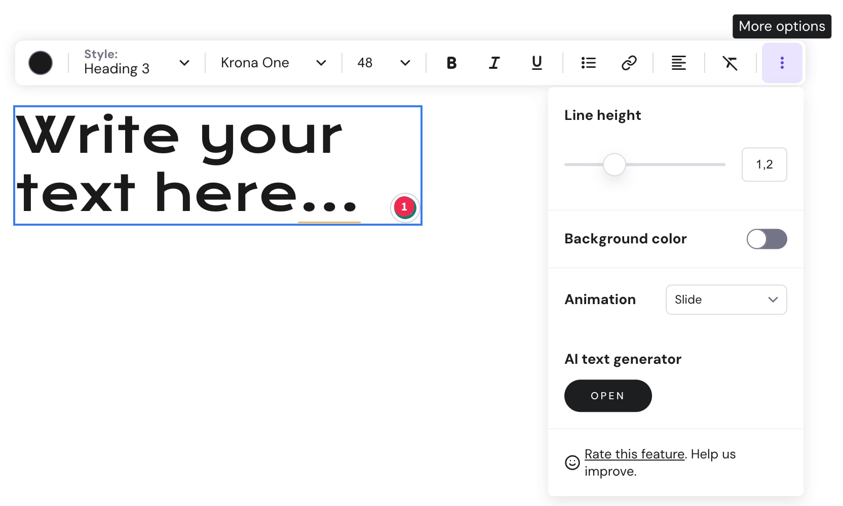 Text editing tools in Hostinger Website Builder