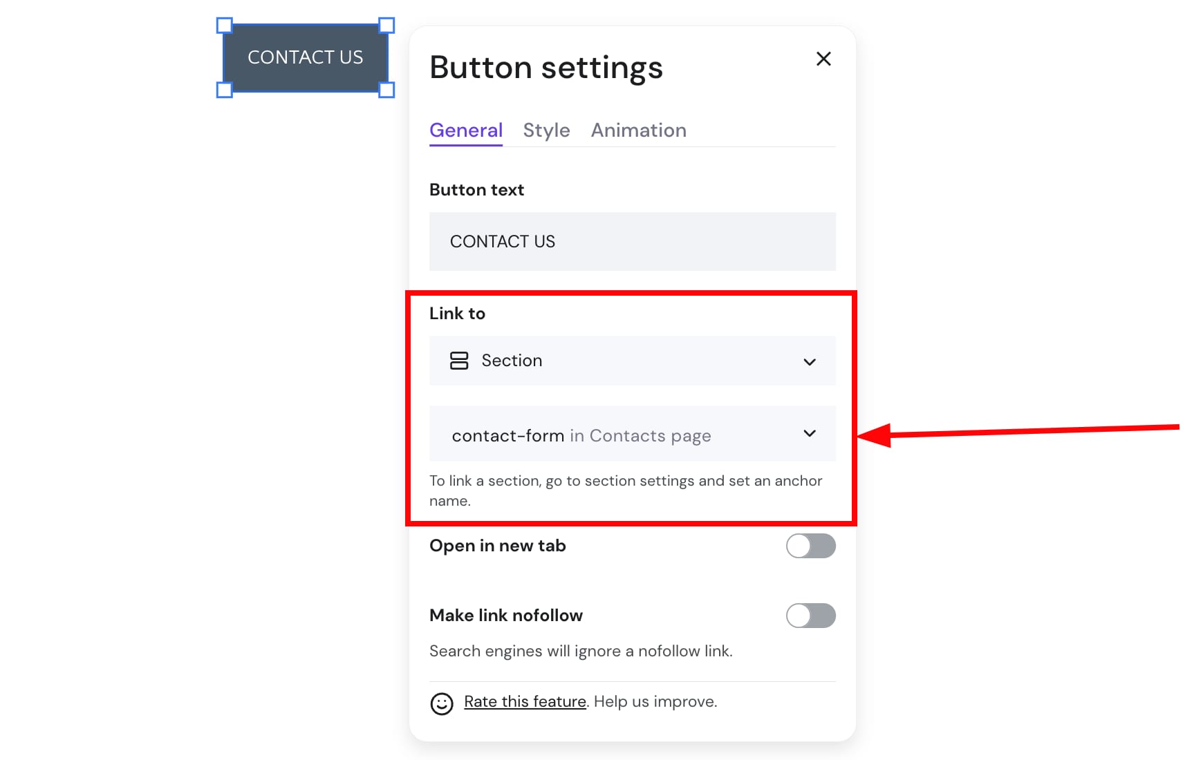 Linking a button to a section