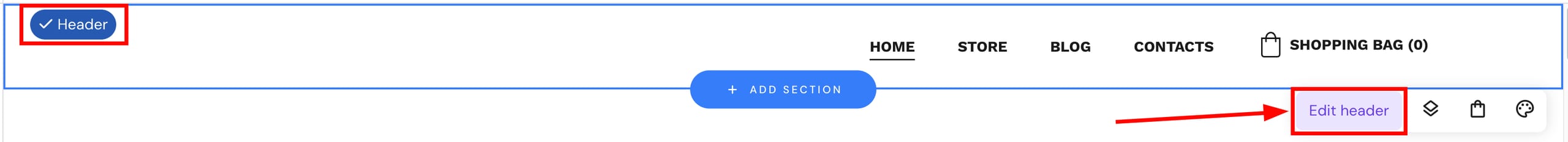 Header section settings in Hostinger Website Builder