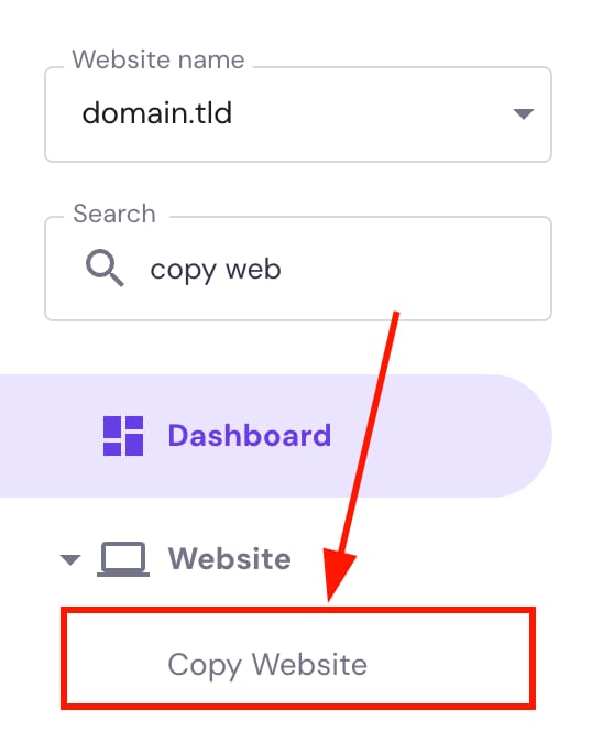 The Copy Website feature in hPanel