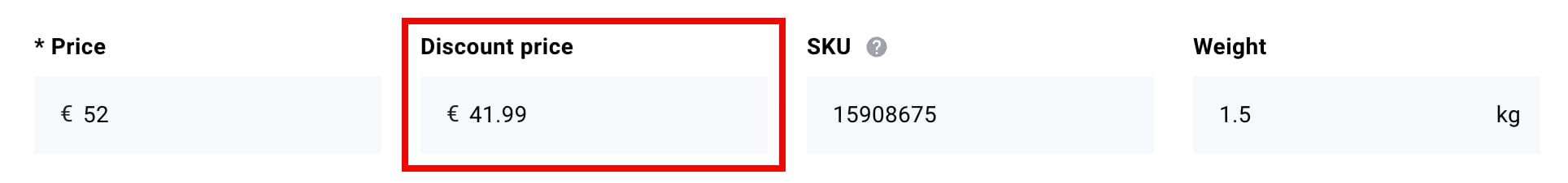 The Discount price field in the product management area