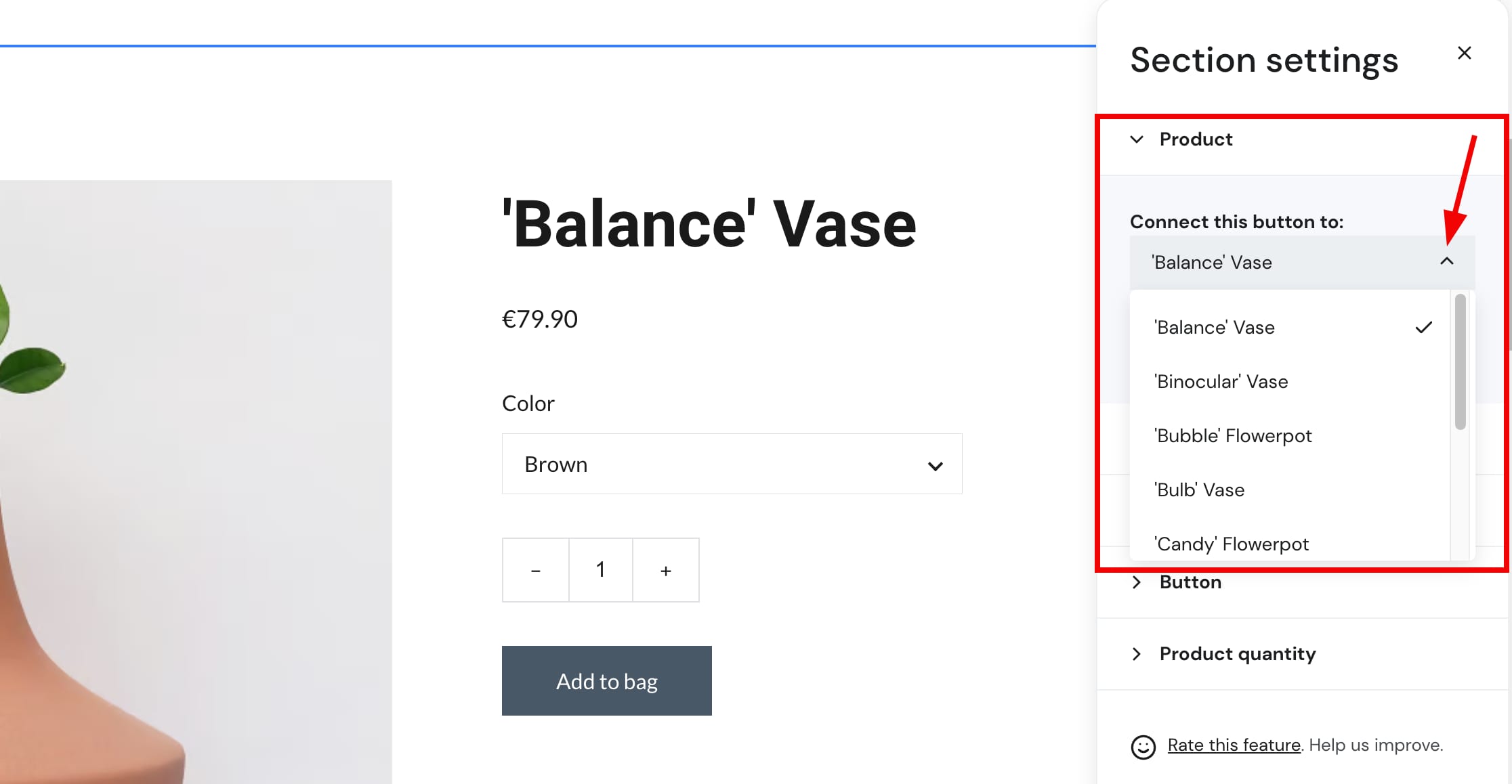 Assigning a particular product to a particular product section in Hostinger Website Builder