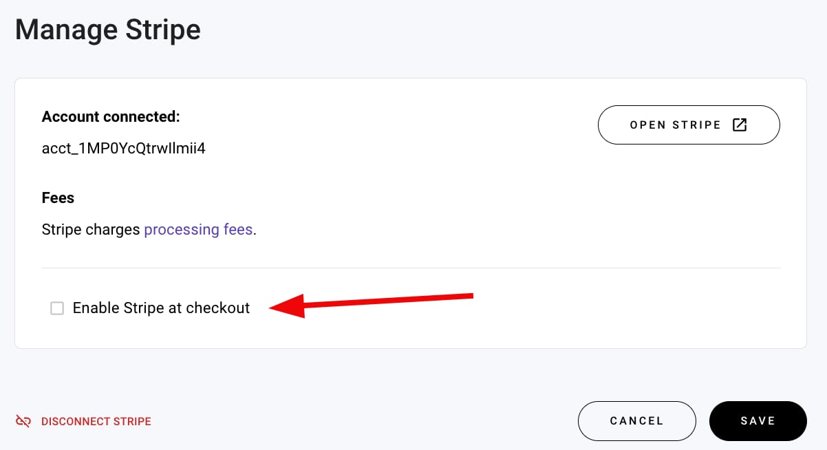 Stripe settings in Hostinger Website Builder