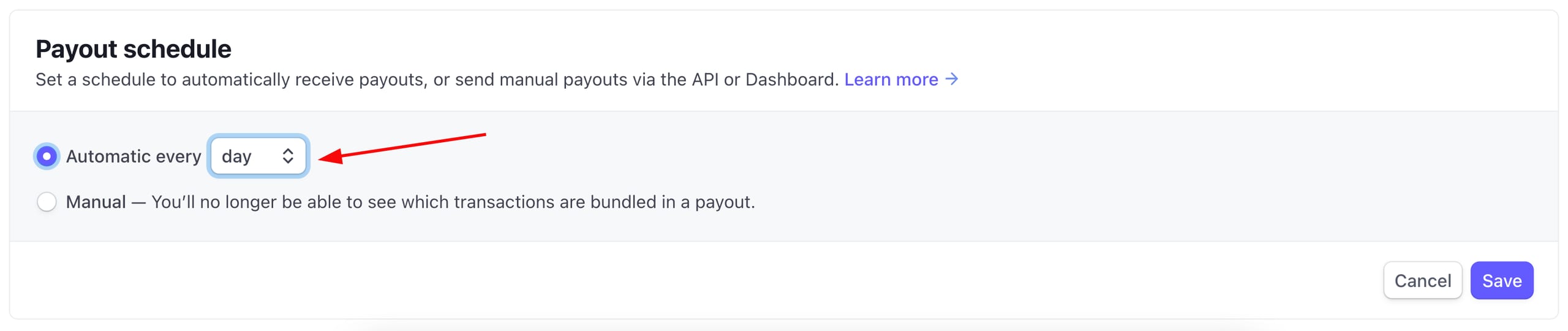 Payout schedule settings in Stripe
