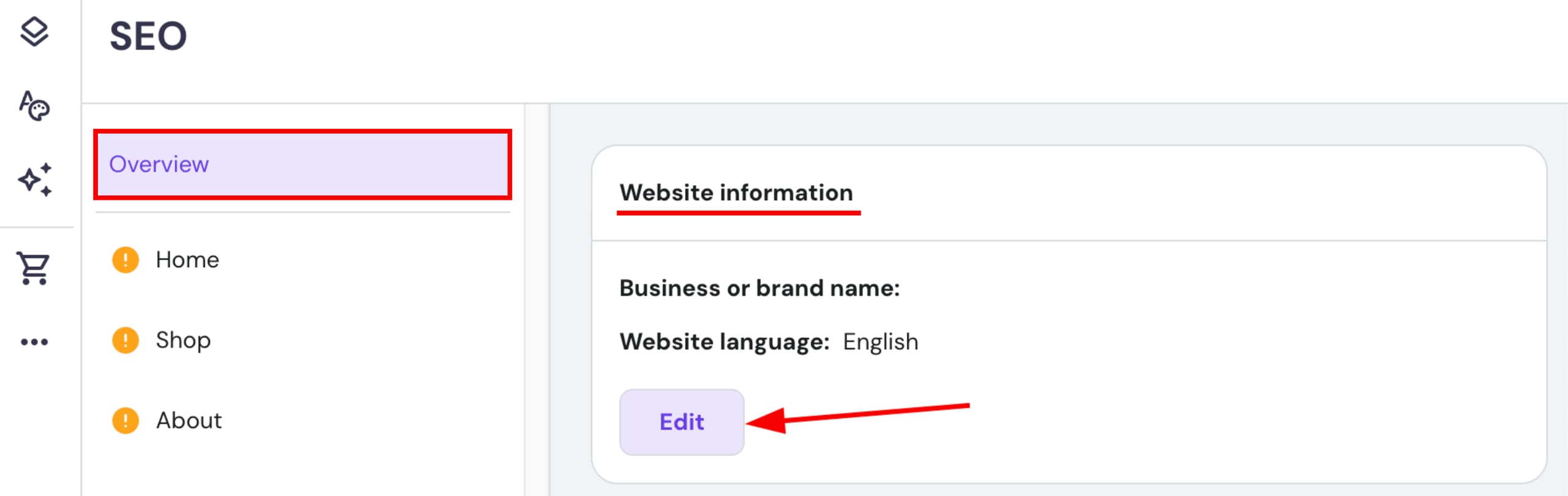 The SEO settings in Hostinger Website Builder