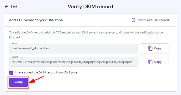 Verifying if a custom DKIM record is added successfully