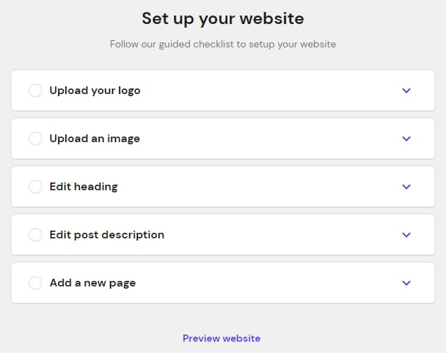 The steps to set up a WordPress website using the Hostinger plugin