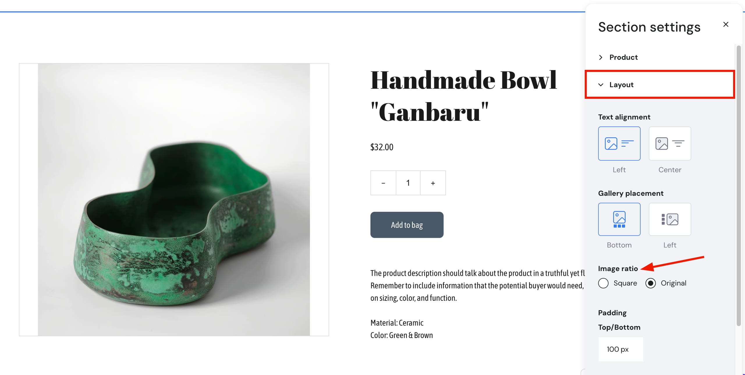 Change the product image ratio in Hostinger Website Builder