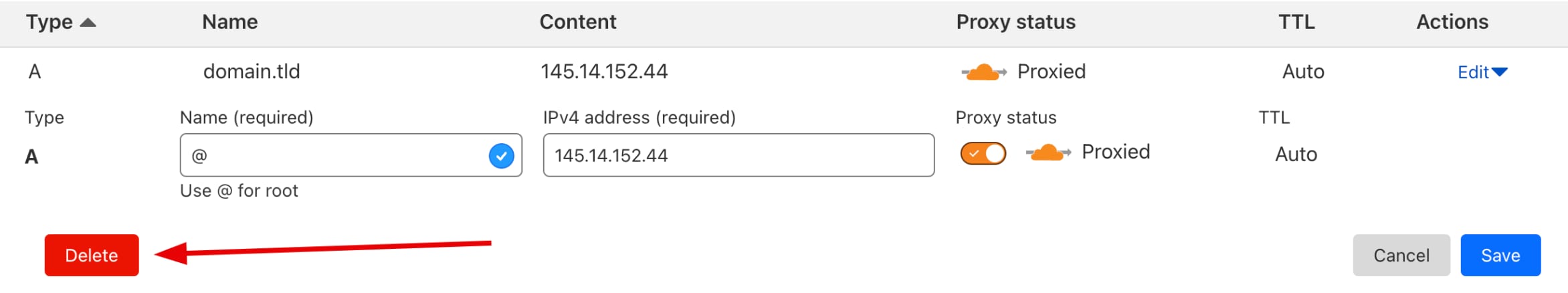 Deleting DNS records at Cloudflare
