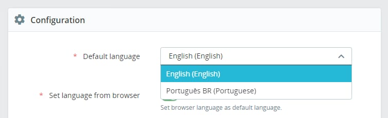 The default language language option and change it by selecting from the dropdown list