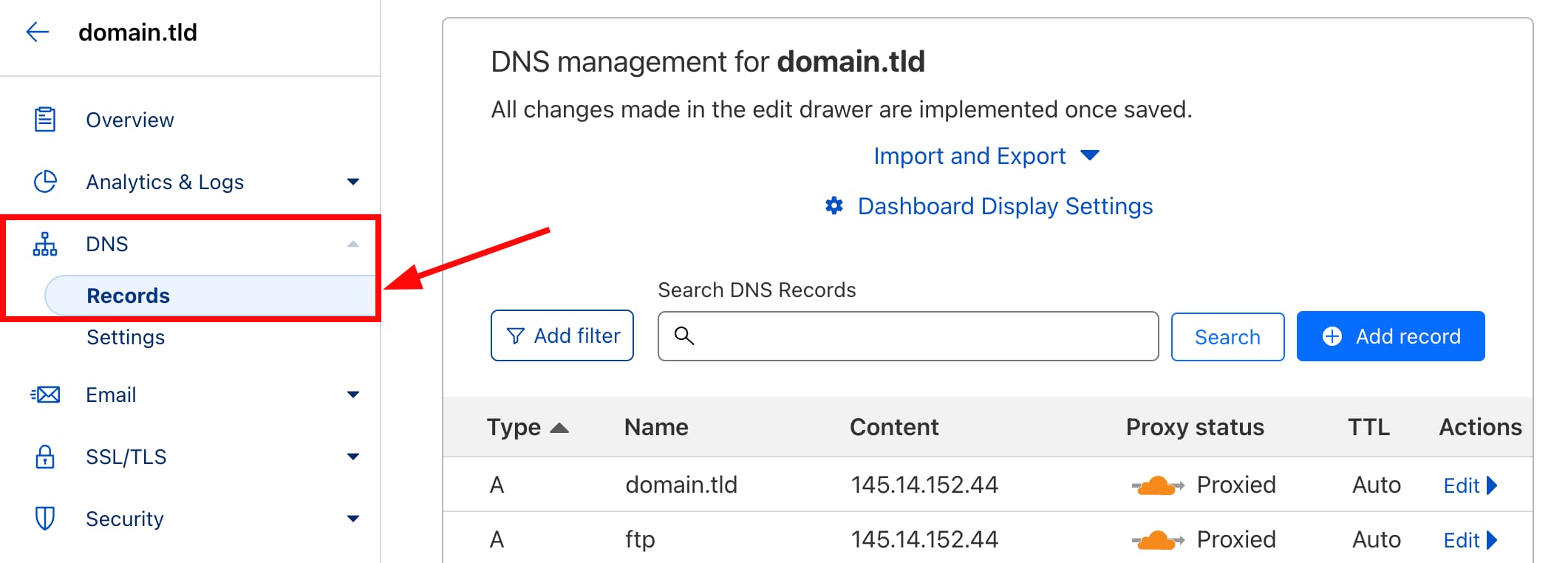 Creating DNS records at Cloudflare