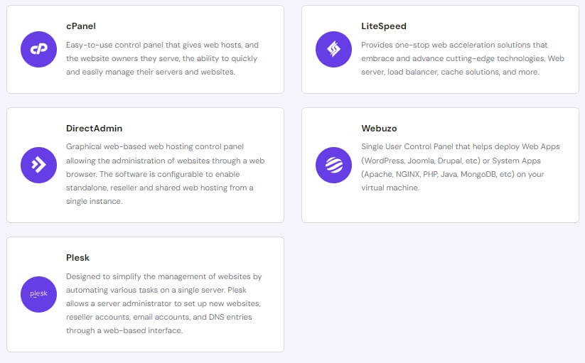 The Licenses page showing available control panel licenses for purchase