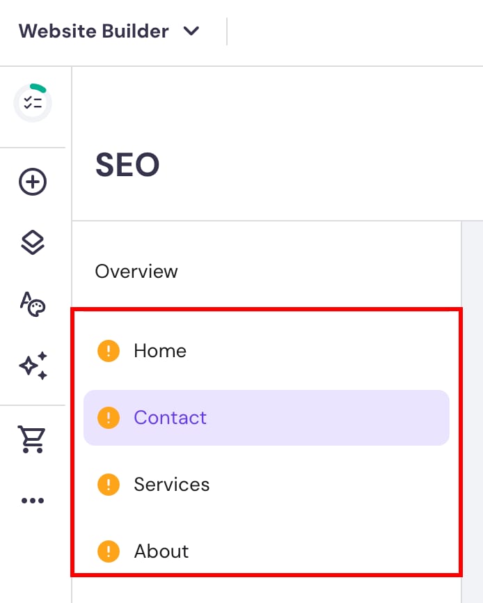 The SEO settings in Hostinger Website Builder