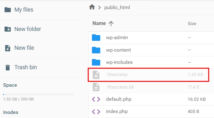 The .htaccess file in the public_html folder