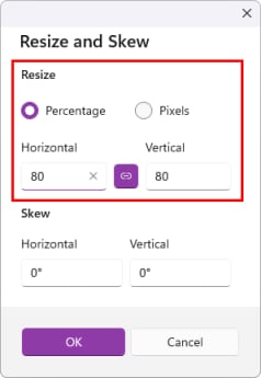 The Resize and Skew options on Windows Paint