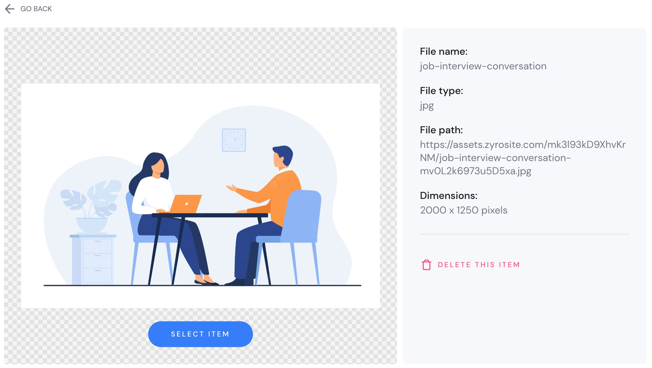 Viewing file details in the builder's media library