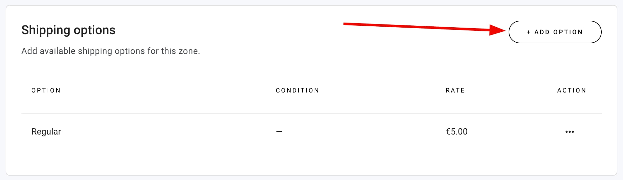 The button Add option in the store's shipping settings