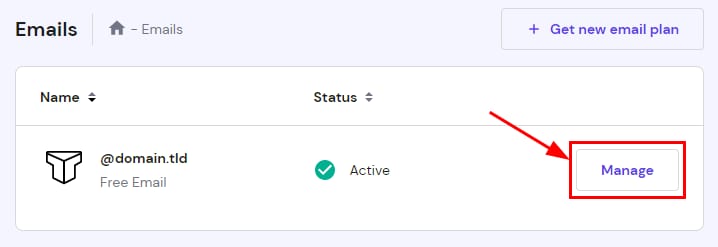 The Emails section showing how to access the email management area
