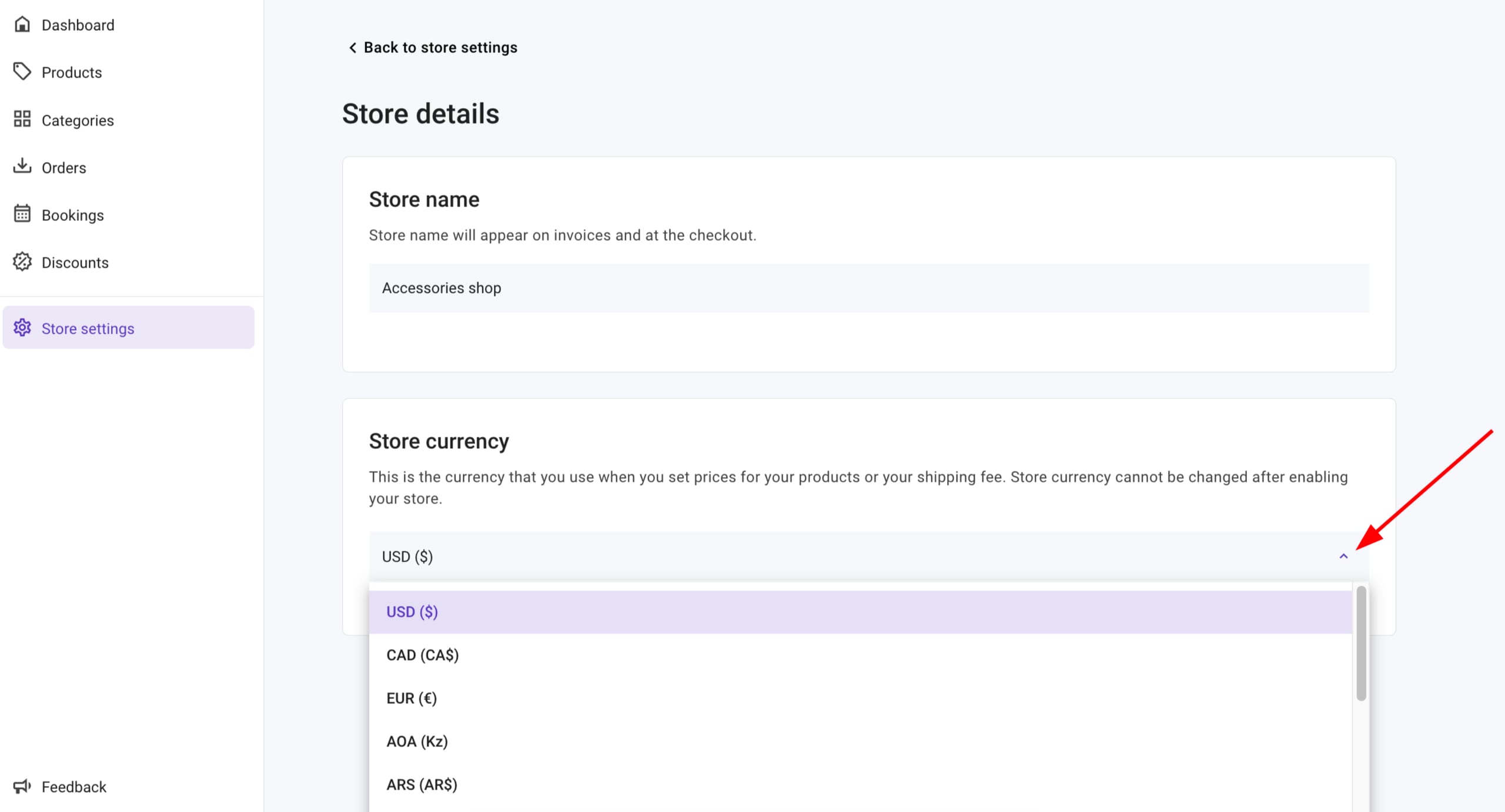 Changing the currency in an online store created with Hostinger Website Builder