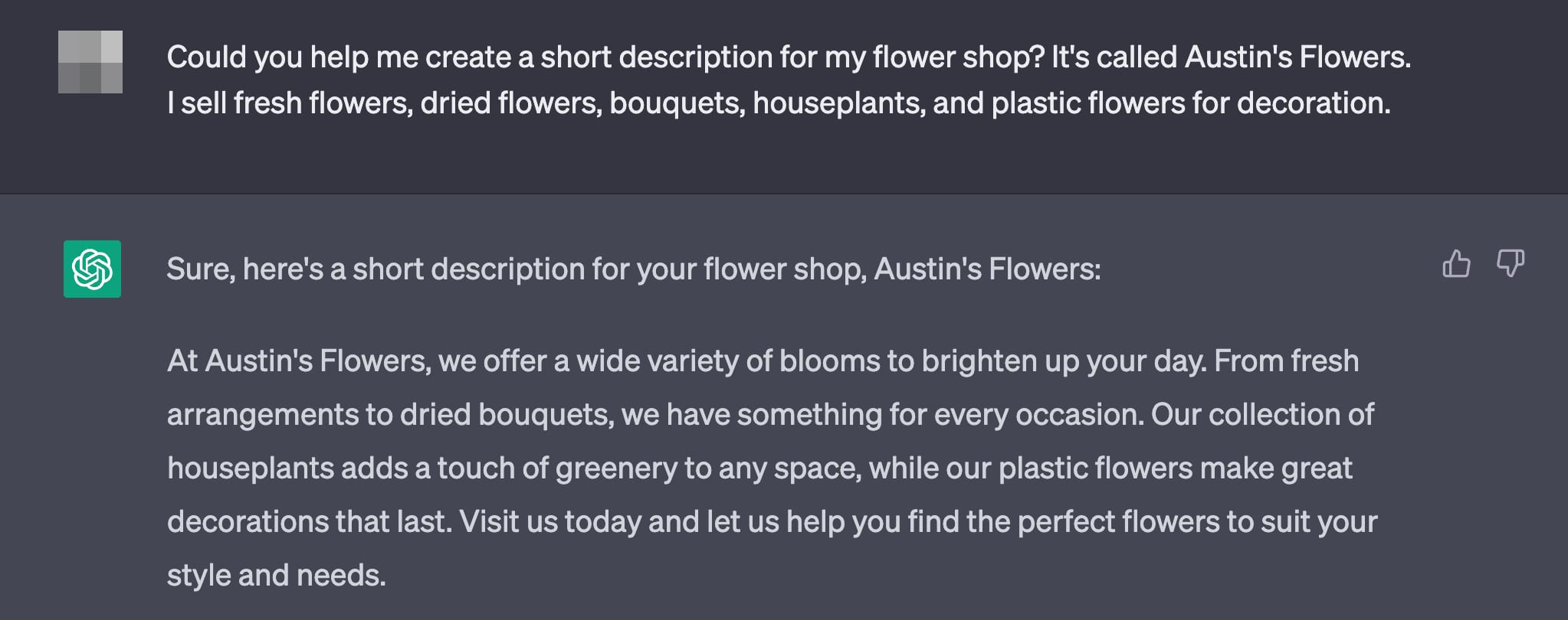 An example of the website's description, generated using ChatGTP