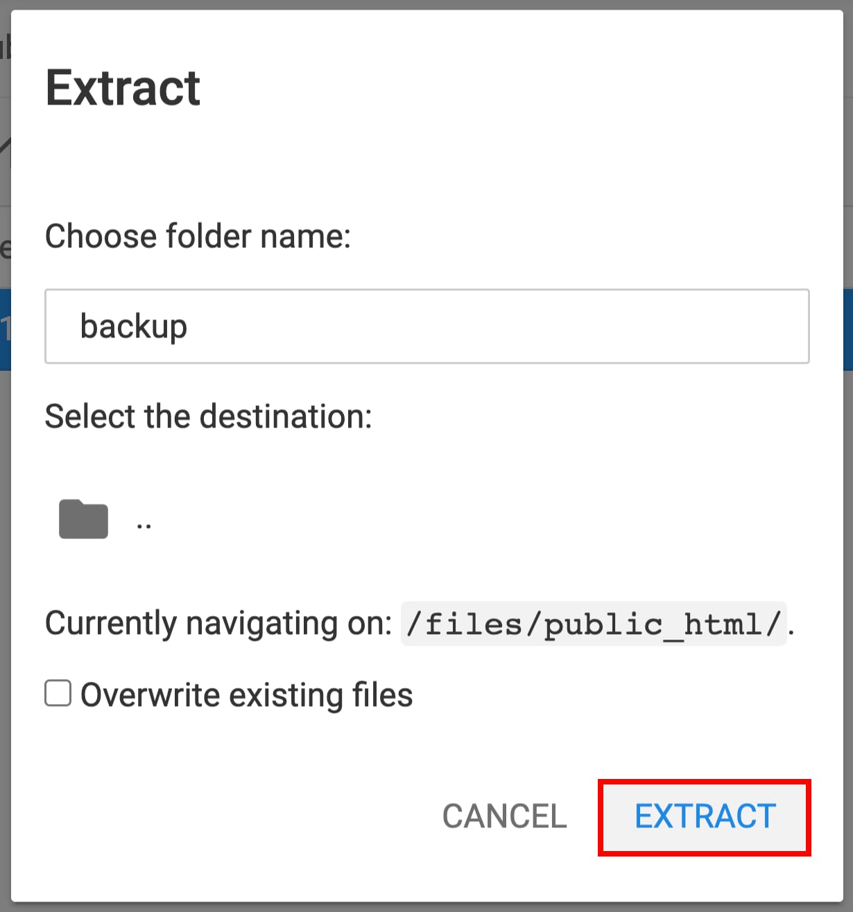Extracting the archive of the website's backup files
