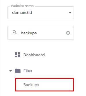 The Backups menu option