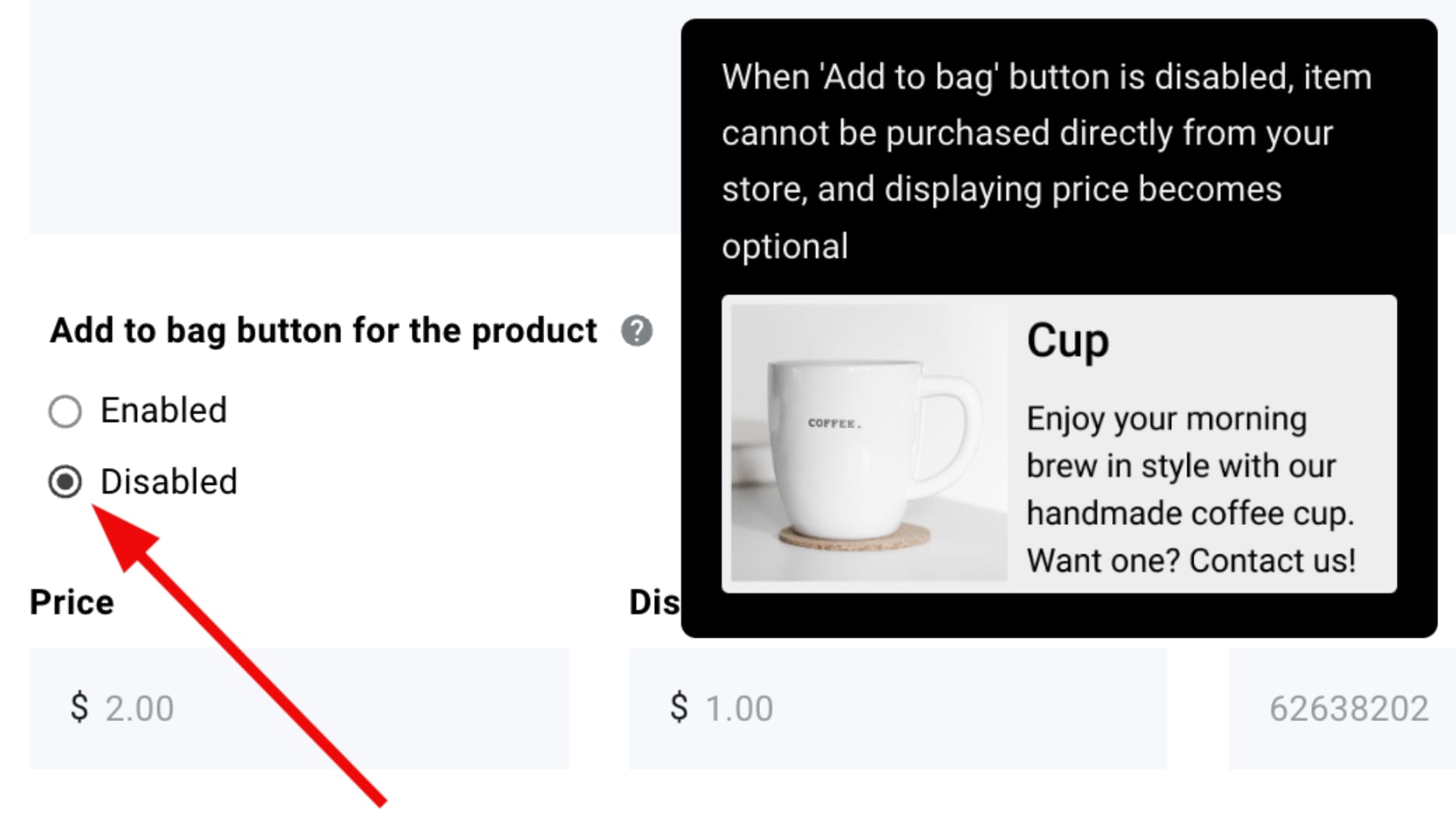Disabling Add to bag buttons for products in Hostinger Website Builder