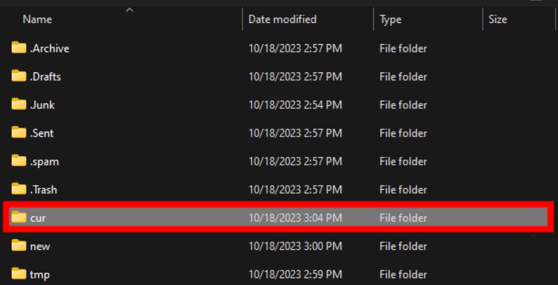 Locating the email backup file