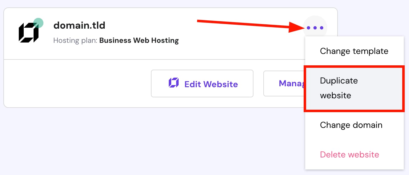 Duplicating a website created with Hostinger Website Builder