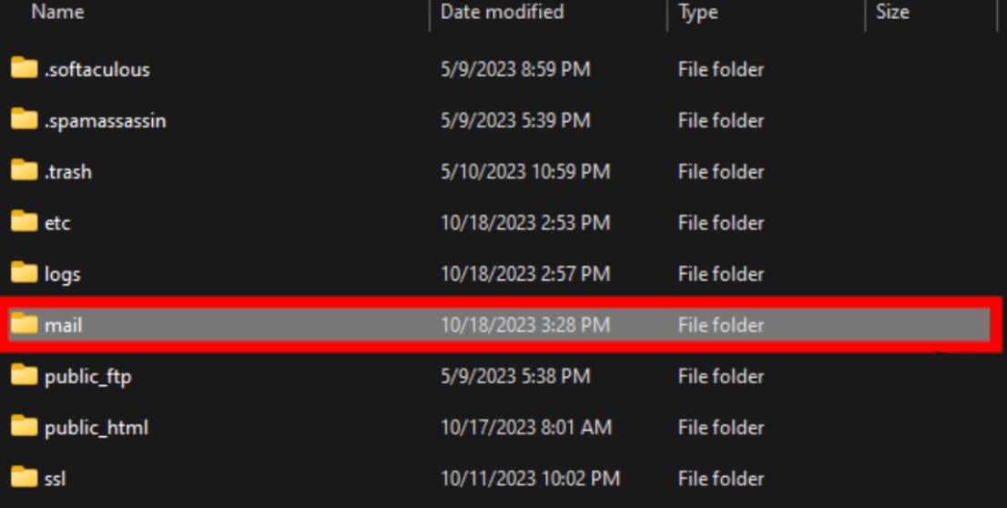 Locating the email backup file