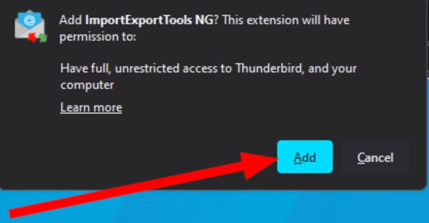 Installing the ImportExportTools NG extension in Thunderbird