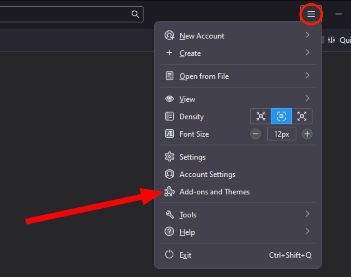 Add-ons and Themes option in Thunderbird