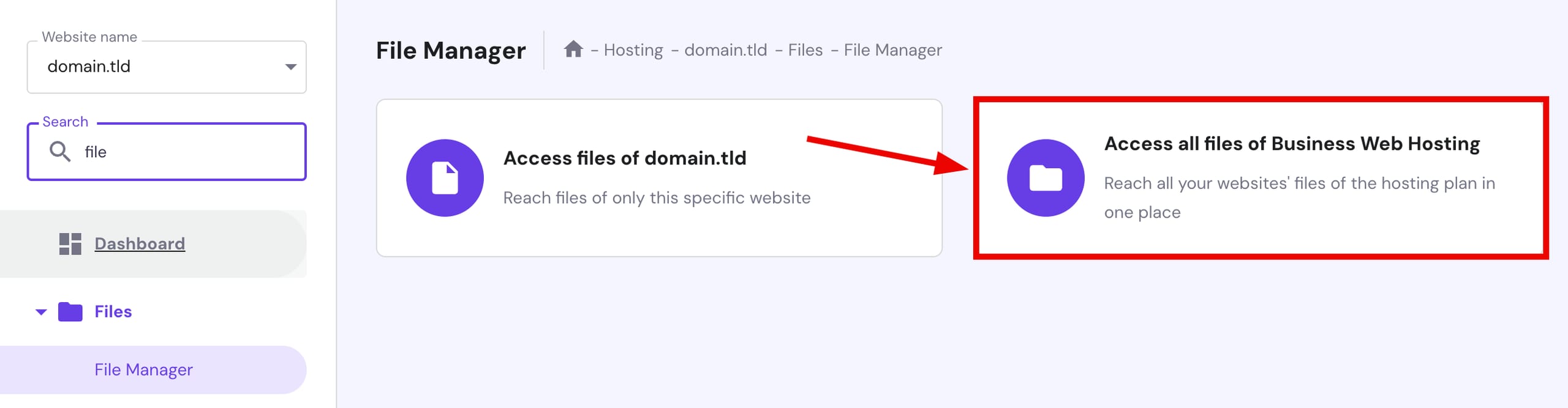 Accessing the files of the whole hosting plan