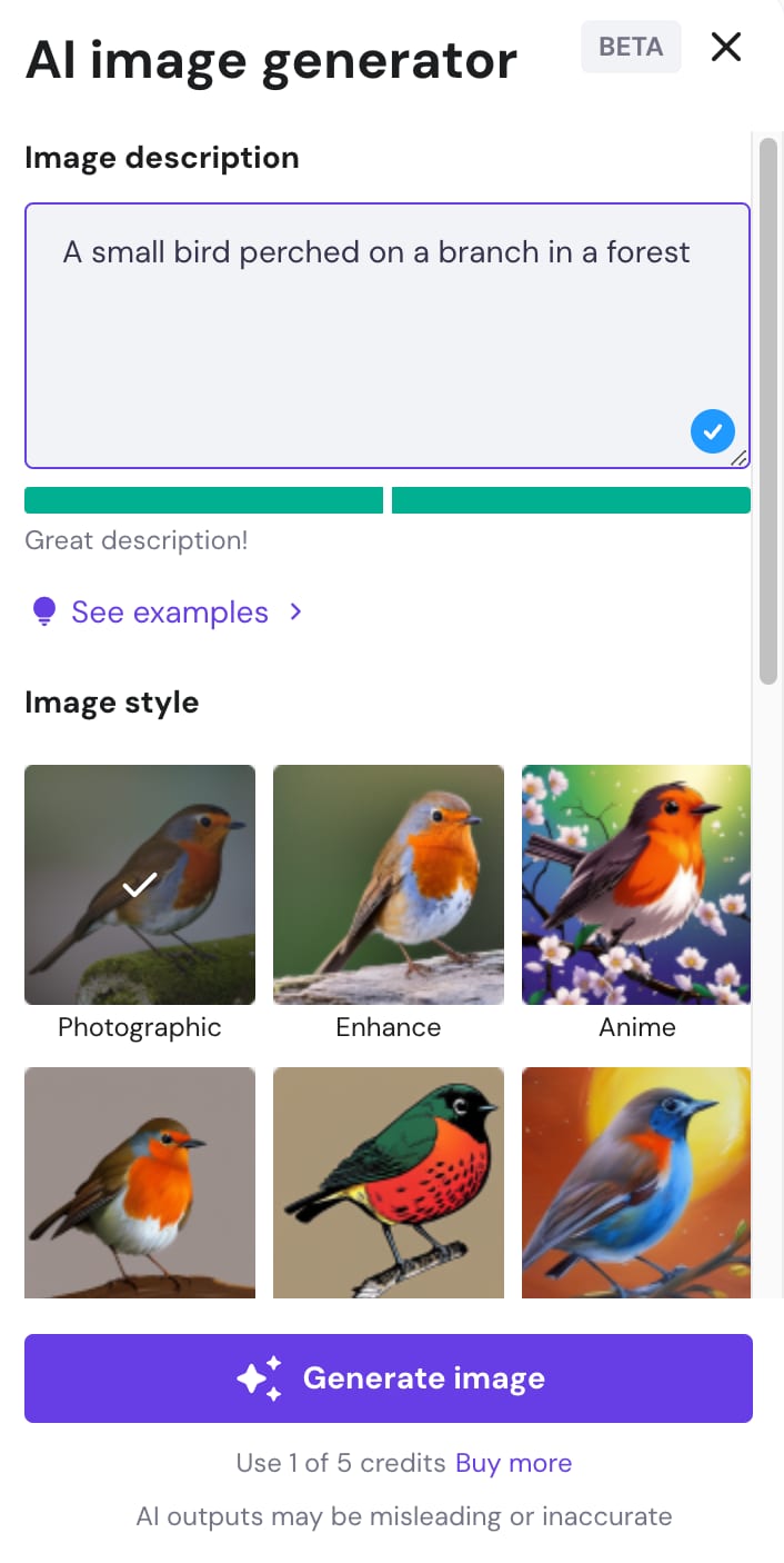 AI Image Generator in Hostinger Website Builder
