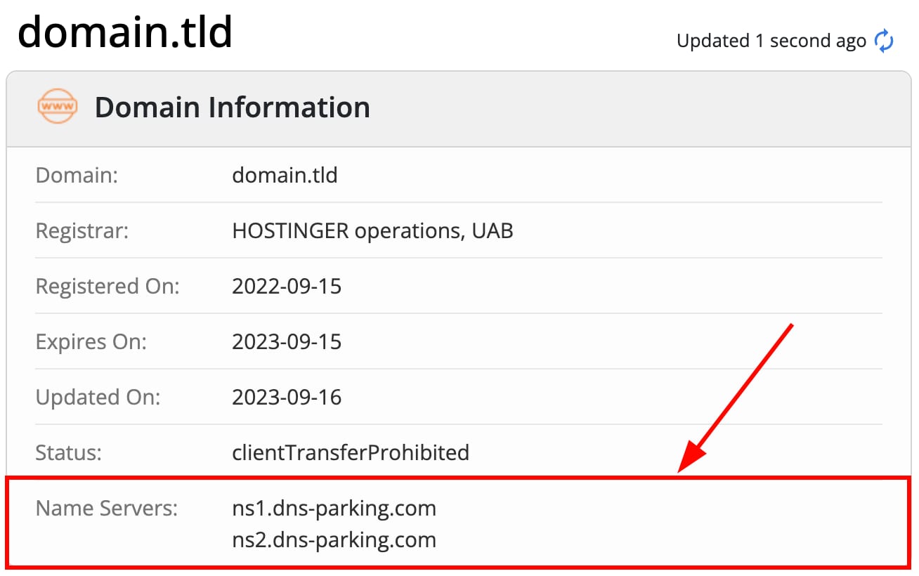 Looking up a domain name in Whois, the public domains database