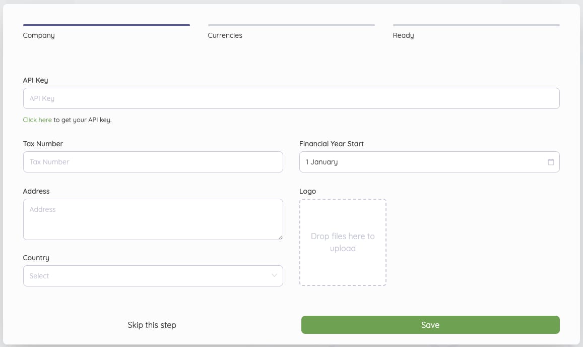 The Akaunting configuration wizard
