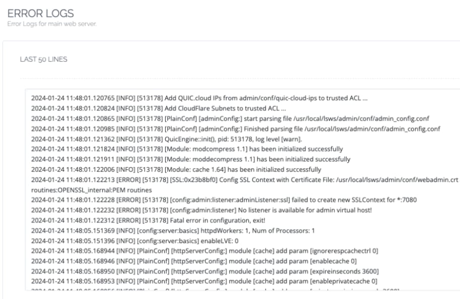 Example of a CyberPanel error log file