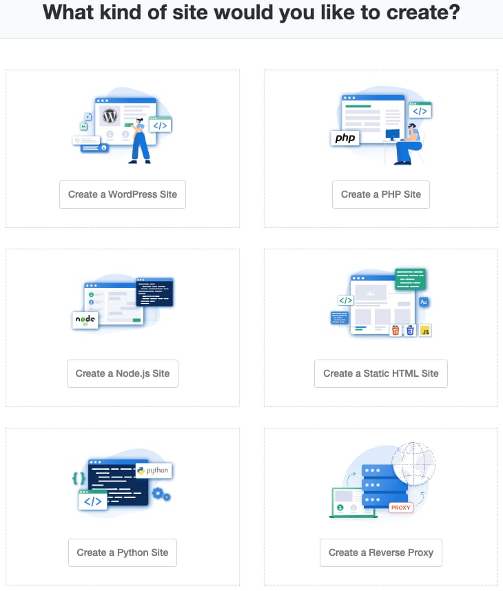 Selecting the website type while adding a website in CloudPanel