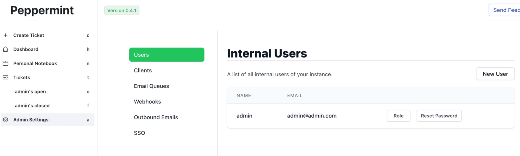 The Peppermint.sh Internal Users settings page