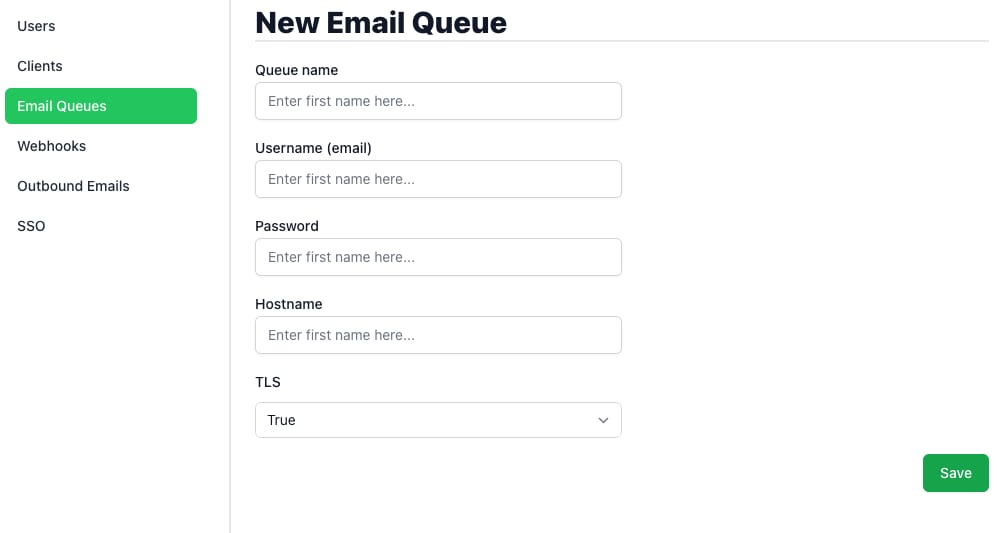 The Peppermint.sh Email Queues settings page
