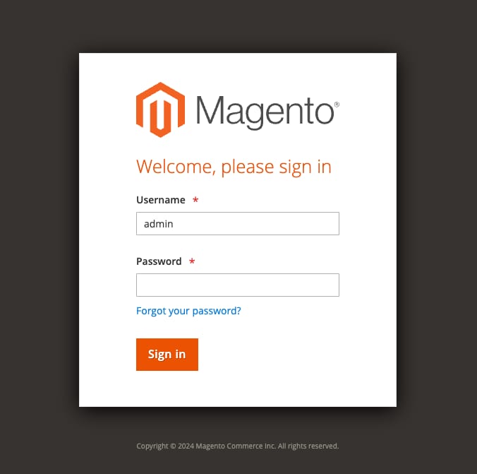 The Magento 2 admin login panel