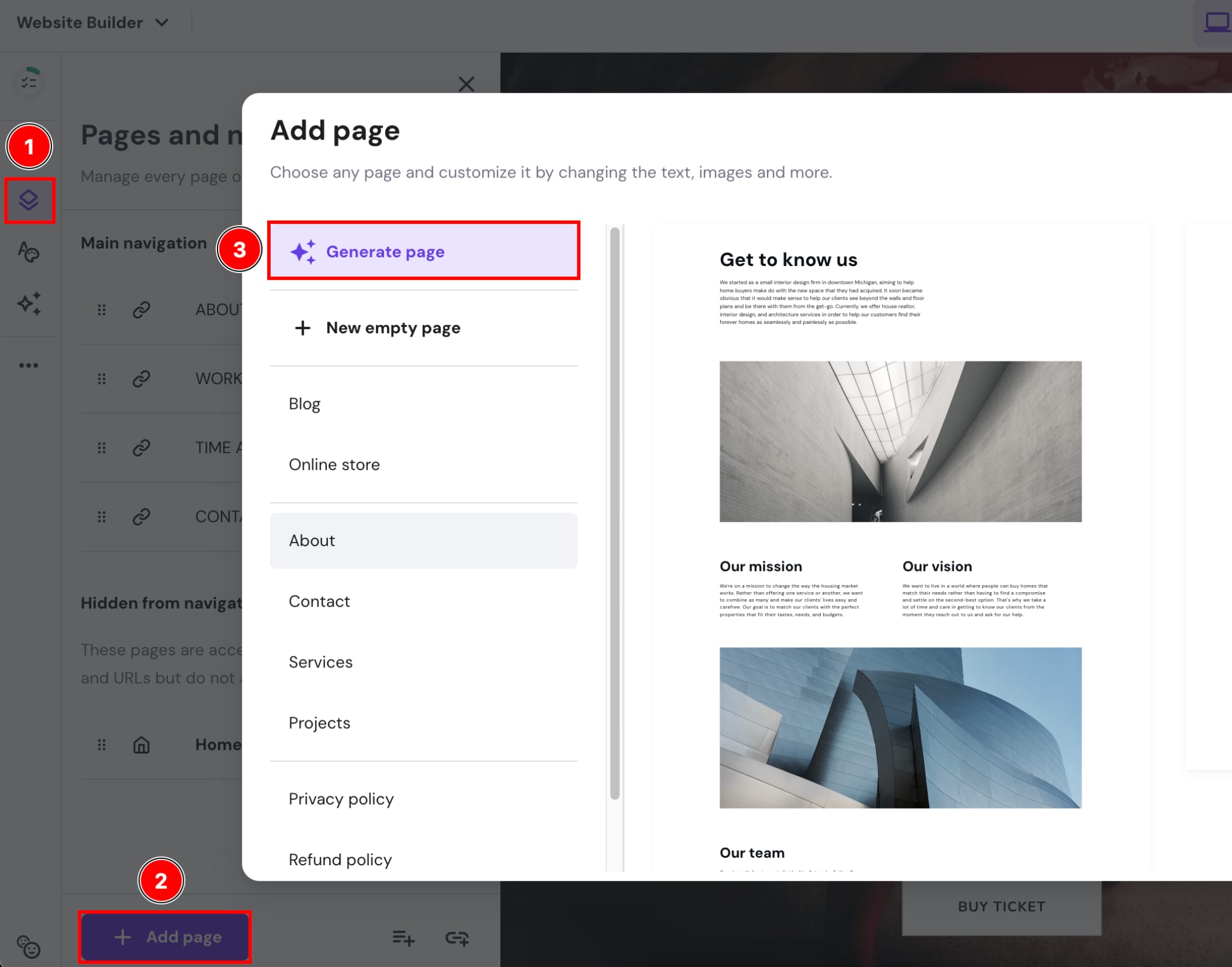 Generating a section with Hostinger Website Builder